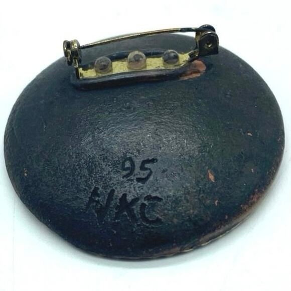 Vintage Handmade Pottery‎ Brooch signed Two by Two Religious Pin Noah's Ark - Picture 3 of 6
